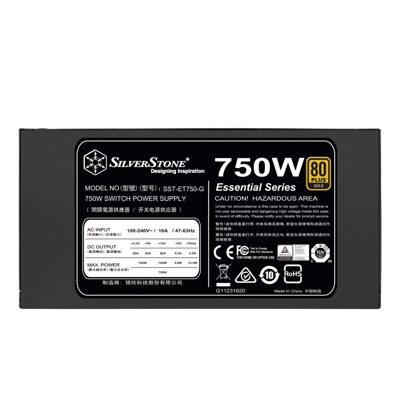 SilverStone Tek 750W 80 Plus Gold Fixed Cable Power Supply with Flat Black Cables and Quiet Fan Curve SST-ET750-G - Image 3